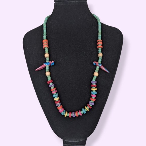 (2/$20) V. Colourful Wood Beaded Parrot Necklace - Picture 1 of 5